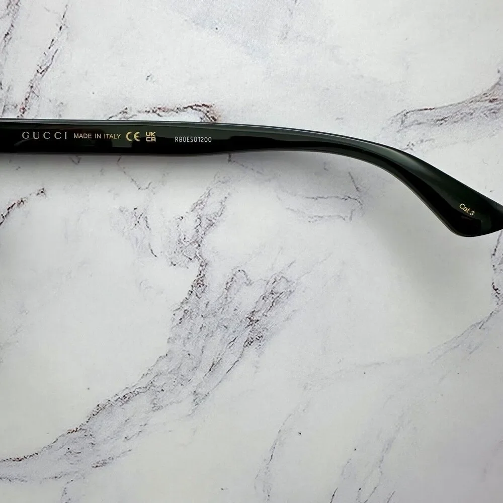 New GUCCI Sunglasses Black Square Aviator Gold Plate Engraved Logo Web Arm GUCCI - Picture 7 of 16